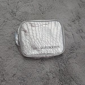 Pulsaderm Silver Metallic Croc Embossed Makeup Bag Travel Cosmetic Case